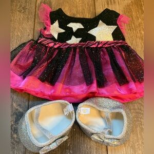 Build-a-bear Pink and Black Star Dress with Silver shoes
